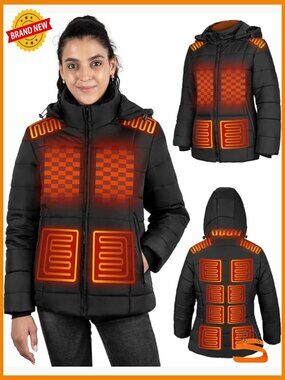 Heated Jacket for Women with Detachable Hood 15 Heating Zones USB Charging